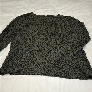 Talbots Olive Green & Black Leopard Print Long Sleeve Top